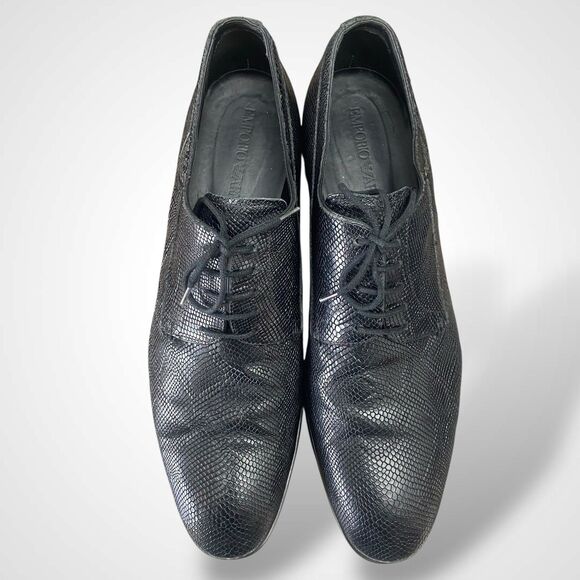 EMPORIO ARMANI Snakeskin Effect Leather Derby Shoes Men Size 10 Black Lace-Up main image 12